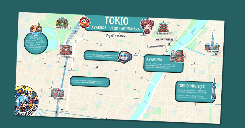 Mapa de Tokio: Asakusa, Ueno, Akihabara